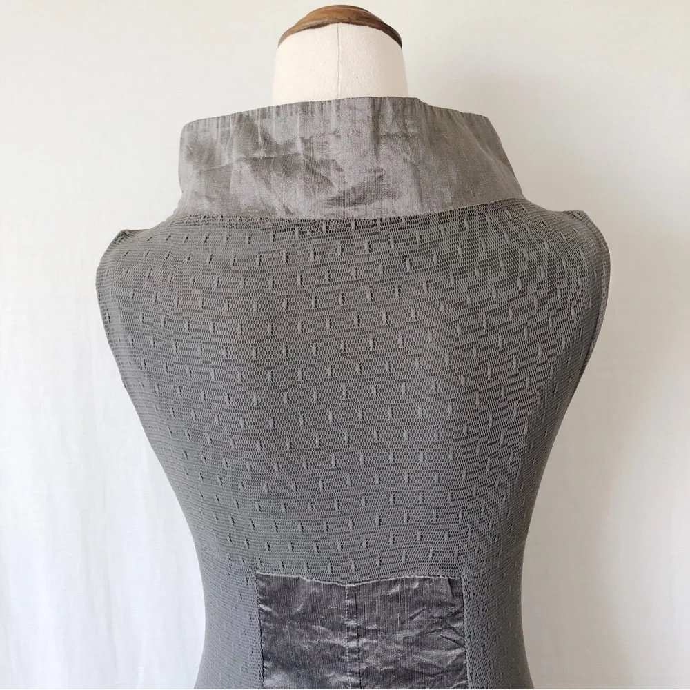 SISTE'S Size 8-10 Italian Grey Khaki Metallic Flax Blend Structured Dress Party - Picture 11 of 13